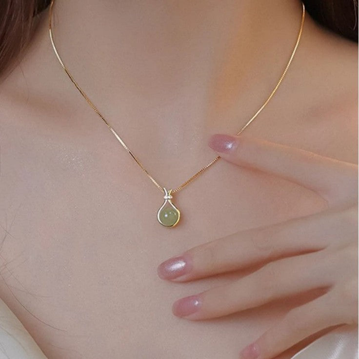 Opal lucky bag necklace women's light luxury niche pendant collarbone chain exquisite versatile new popular neck chain