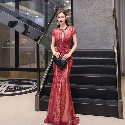 High Quality Mermaid Evening dress For Party Women Beaded Elegant Gown - numbersea