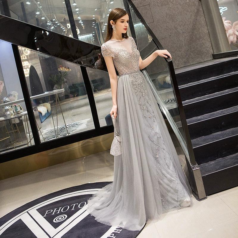 Women's A-Line Evening Dress Sexy Prom Dresses Beaded Formal Dresses for Women - numbersea
