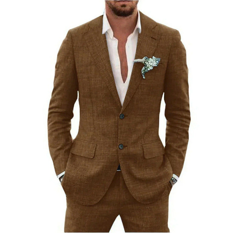 Linen suit two-piece men's banquet casual slim temperament suit