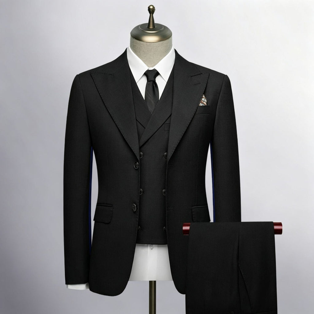 Men's blue, black and gray barge collar slim three-piece set, business wedding suit foreign trade spot
