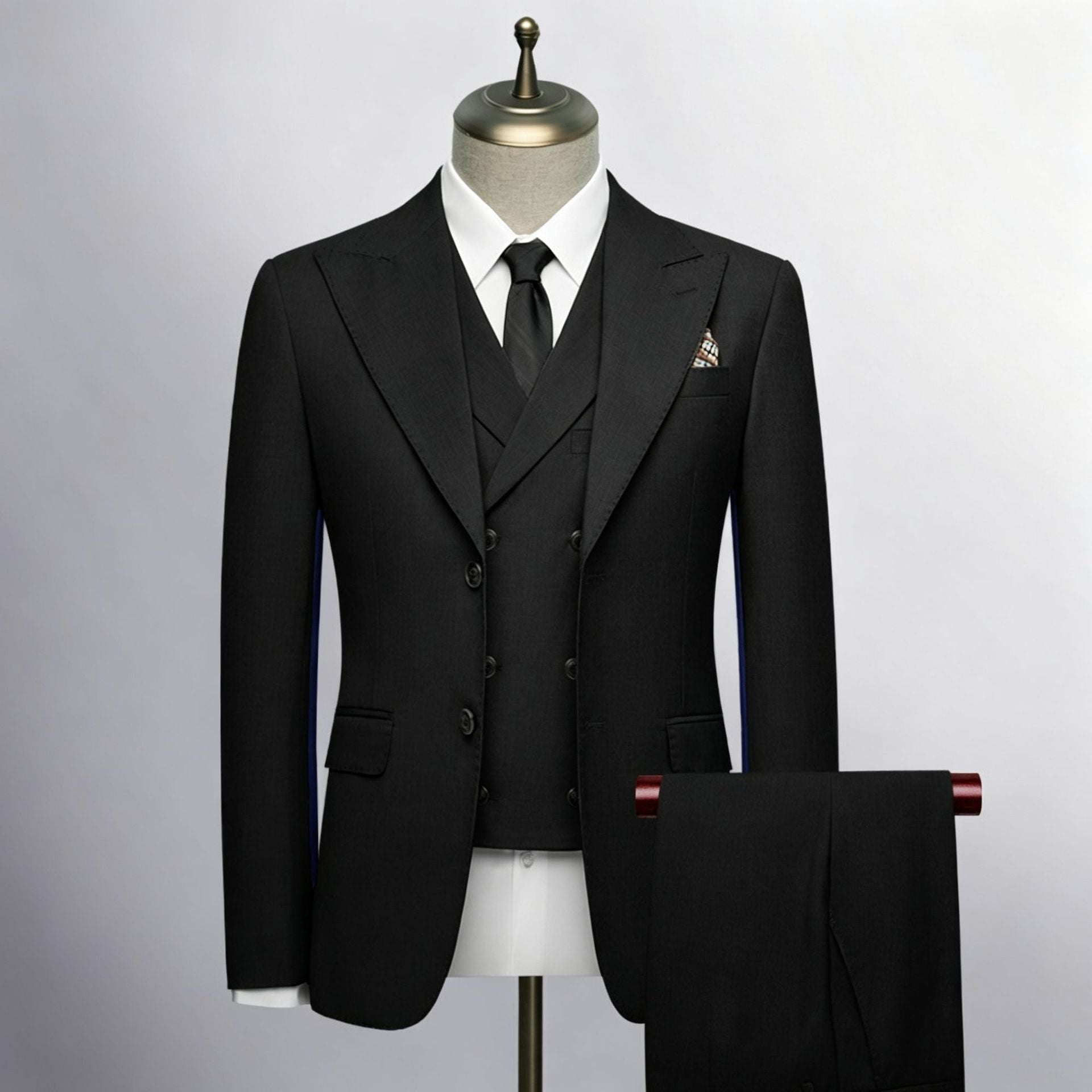 Men's blue, black and gray barge collar slim three-piece set, business wedding suit foreign trade spot