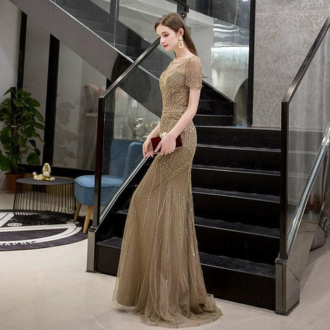 Women's Mermaid Evening Dress Beaded Prom Dresses Long Formal Dresses - numbersea