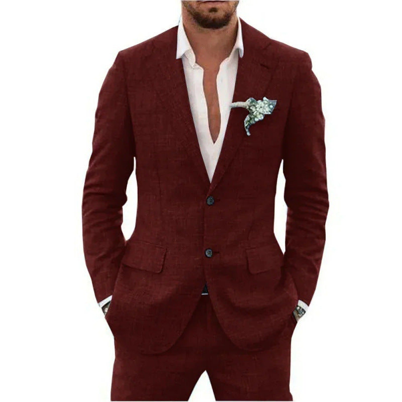 Linen suit two-piece men's banquet casual slim temperament suit