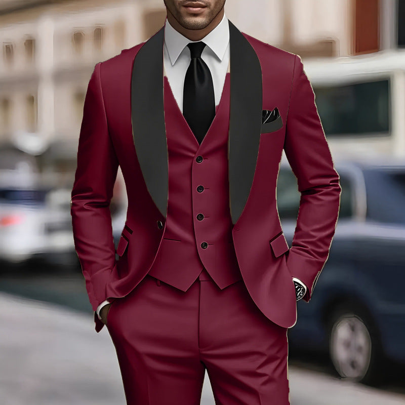 Three-piece men's suit suit high-end sense slim groom best man dress simple performance suit