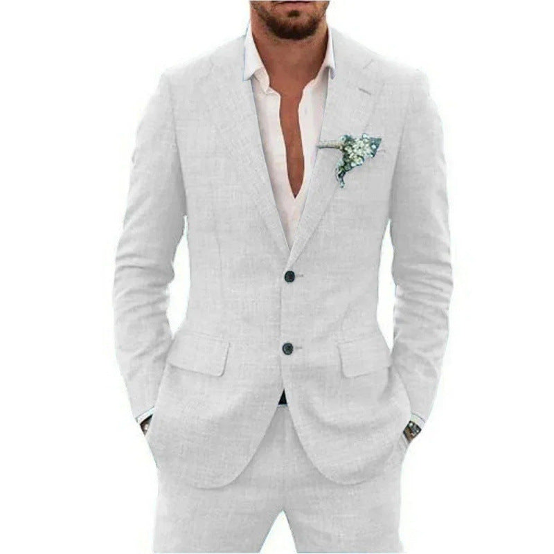 Linen suit two-piece men's banquet casual slim temperament suit
