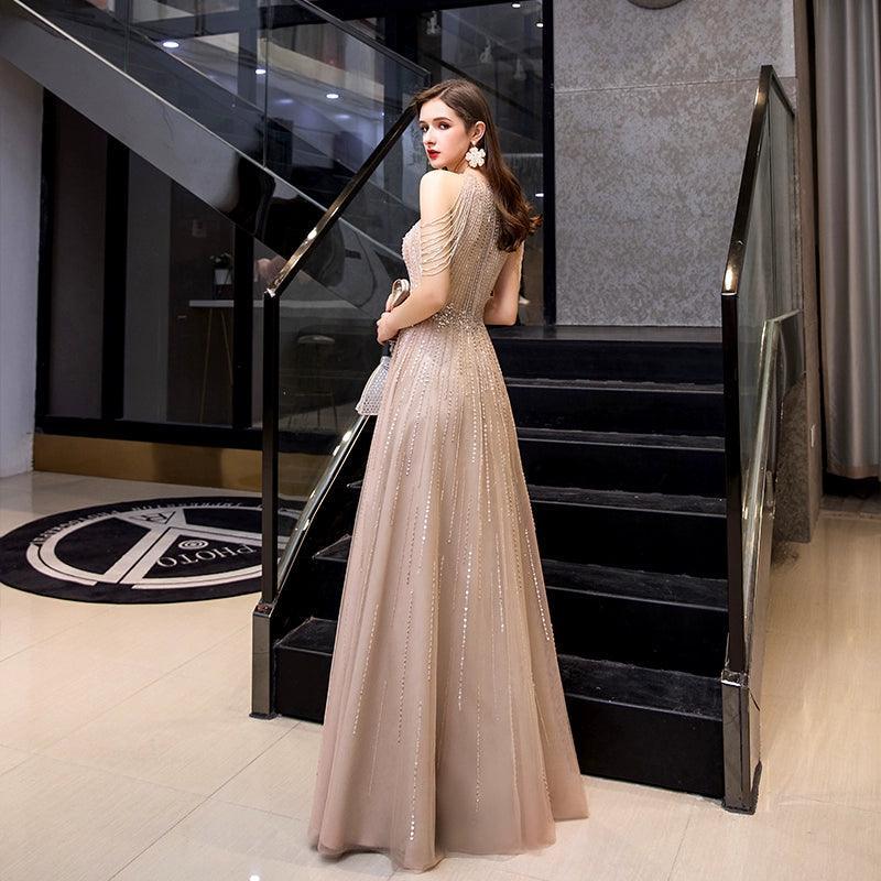 Women's A-Line Prom Dresses Sleeveless Sexy Evening Dress Beaded Formal Dress for Women - numbersea