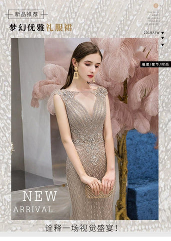 Women's Mermaid Evening Dress Sexy Prom Dresses for Women Long Beaded Formal Dresses Sleeveless - numbersea