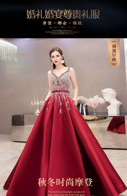 Women's Sexy Evening Dress A-Line Prom Dresses Beaded Formal Dresses Sleeveless for Women - numbersea