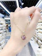 High sense blue geometric crystal necklace women's new trendy temperament fashion Internet celebrity short collarbone chain neck chain