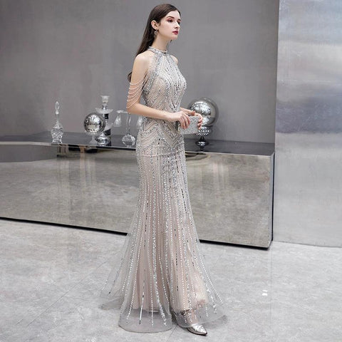 Mermaid Prom Dresses Sleeveless Evening Dress Beaded Sexy Formal Dress for Women - numbersea