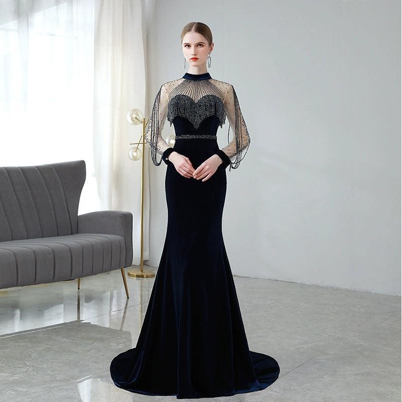 Women's Sexy Evening Dress Mermaid Prom Dresses Long Beaded Formal Dresses for Women - numbersea