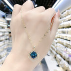 High sense blue geometric crystal necklace women's new trendy temperament fashion Internet celebrity short collarbone chain neck chain