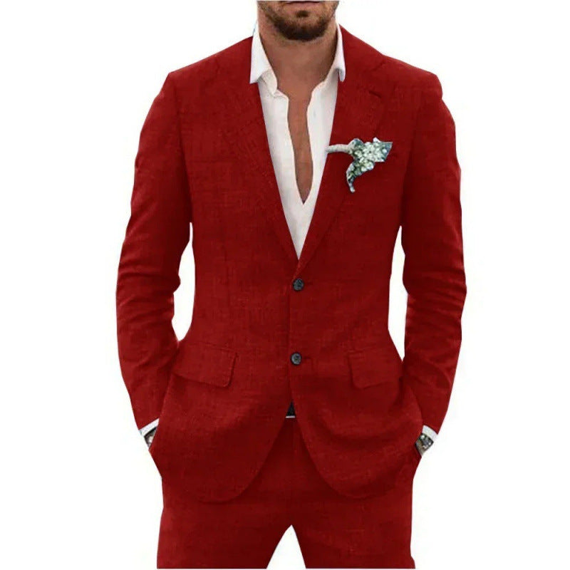 Linen suit two-piece men's banquet casual slim temperament suit