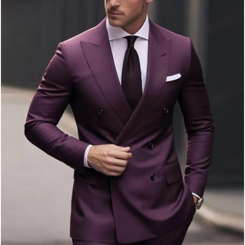 Suit Men's Premium Dress Double-breasted Two-piece Casual Suit Groom's Wedding