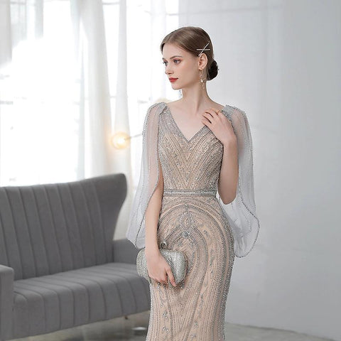 Women's Mermaid Evening Dress Beaded Formal Dresses Long Prom Dresses for Women - numbersea
