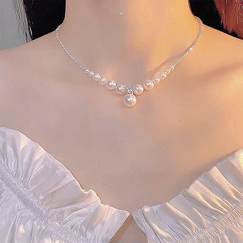 New best-selling necklace, silver pearl pendant, necklace, elegant fashion, and sophisticated collarbone chain