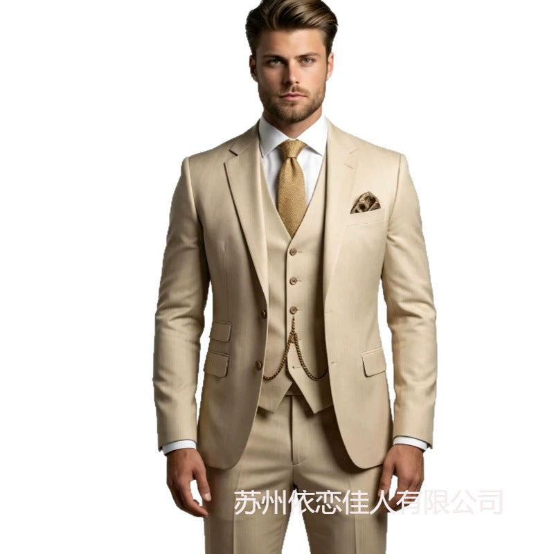 Men's suit three-piece Amazon suit dress suit high-end temperament wedding best man suit