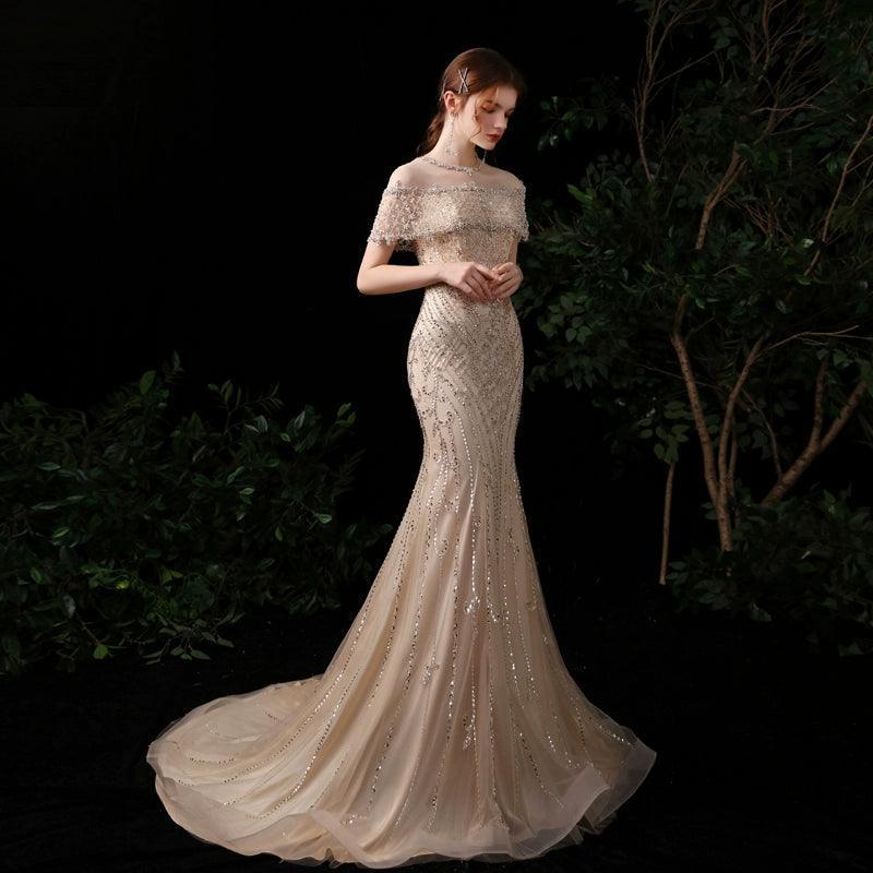 Women's Mermaid Evening Dress Sexy Beaded Prom Dresses Long Formal Dresses for Women - numbersea