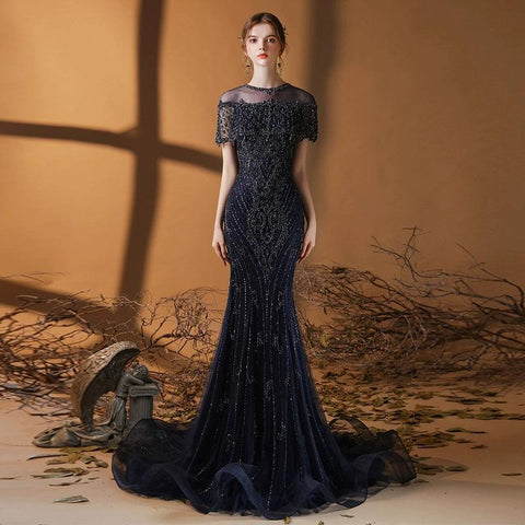 Women's Mermaid Evening Dress Sexy Beaded Prom Dresses Long Formal Dresses for Women - numbersea