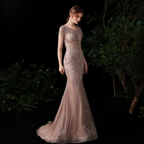 Women's Mermaid Evening Dress Sexy Prom Dresses for Women Long Beaded Sleeveless Formal Dresses - numbersea