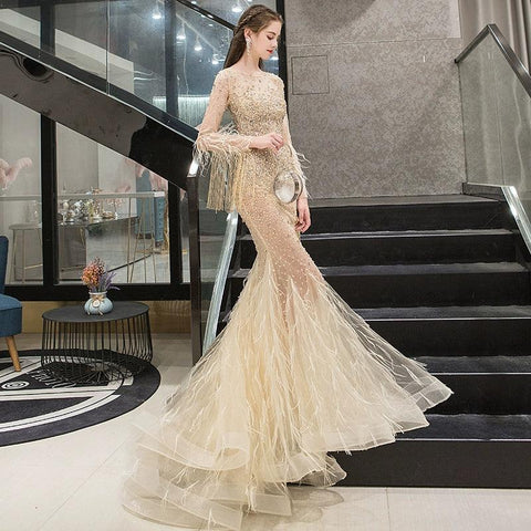 Women's Mermaid Evening Dress Long Formal Dresses Sexy Beaded Prom Dresses for Women - numbersea