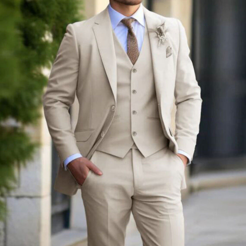 Business Men's Suit Suit High Sense Three-piece Groom's Wedding Banquet Large Size Color Suit