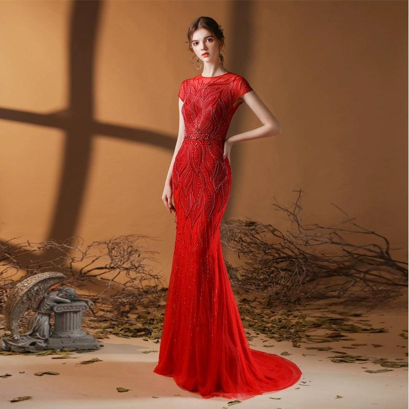 Women's Mermaid Evening Dress Long Sexy Prom Dresses Beaded Formal Dresses - numbersea