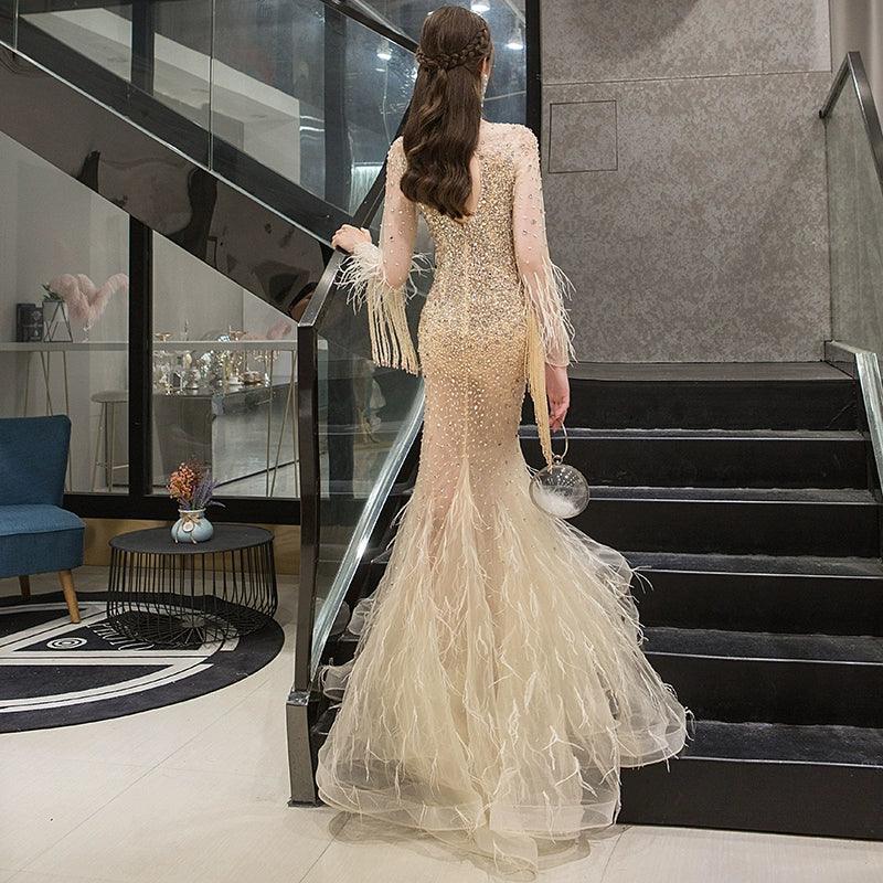 Women's Mermaid Evening Dress Long Formal Dresses Sexy Beaded Prom Dresses for Women - numbersea