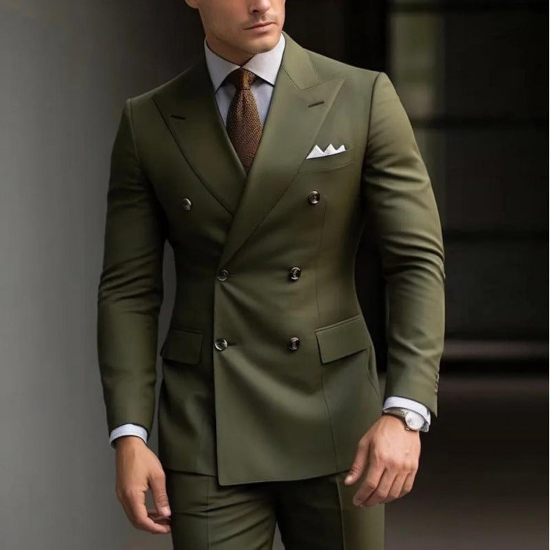 Suit Men's Premium Dress Double-breasted Two-piece Casual Suit Groom's Wedding