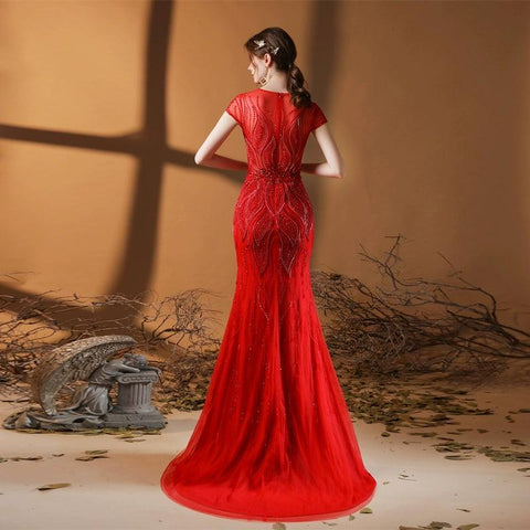 Women's Mermaid Evening Dress Long Sexy Prom Dresses Beaded Formal Dresses - numbersea
