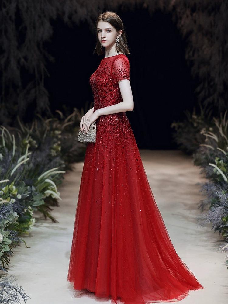 Women's A-Line Evening Dress Sexy Prom Dresses for Women Beaded Formal Dresses for Women - numbersea