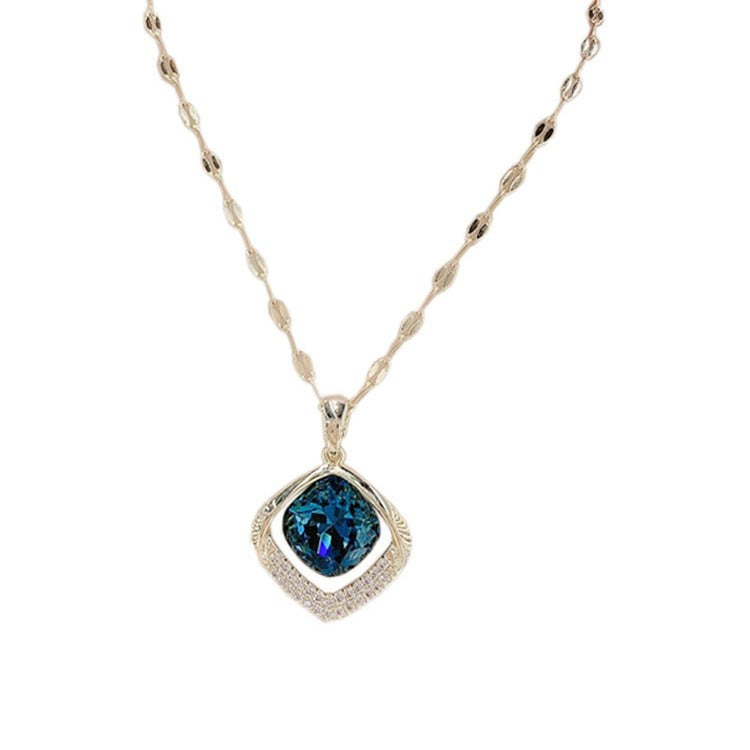 High sense blue geometric crystal necklace women's new trendy temperament fashion Internet celebrity short collarbone chain neck chain