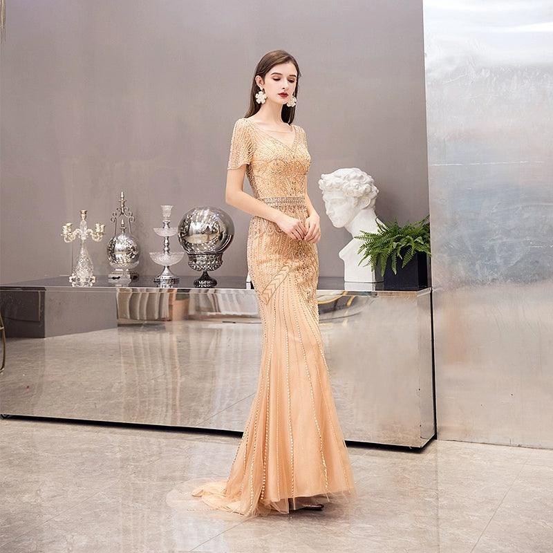 Women's Mermaid Evening Dress Sexy Prom Dresses Long Beaded Formal Dresses for Women - numbersea