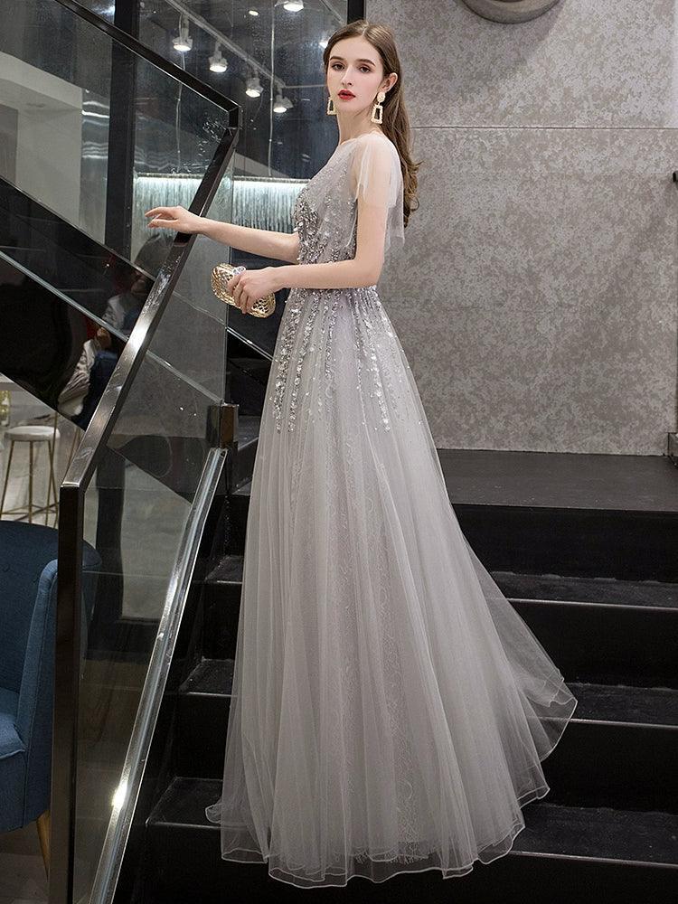 Women's A-Line Prom Dresses Sexy Long Evening Dress Sleeveless Beaded Formal Dresses for Women - numbersea