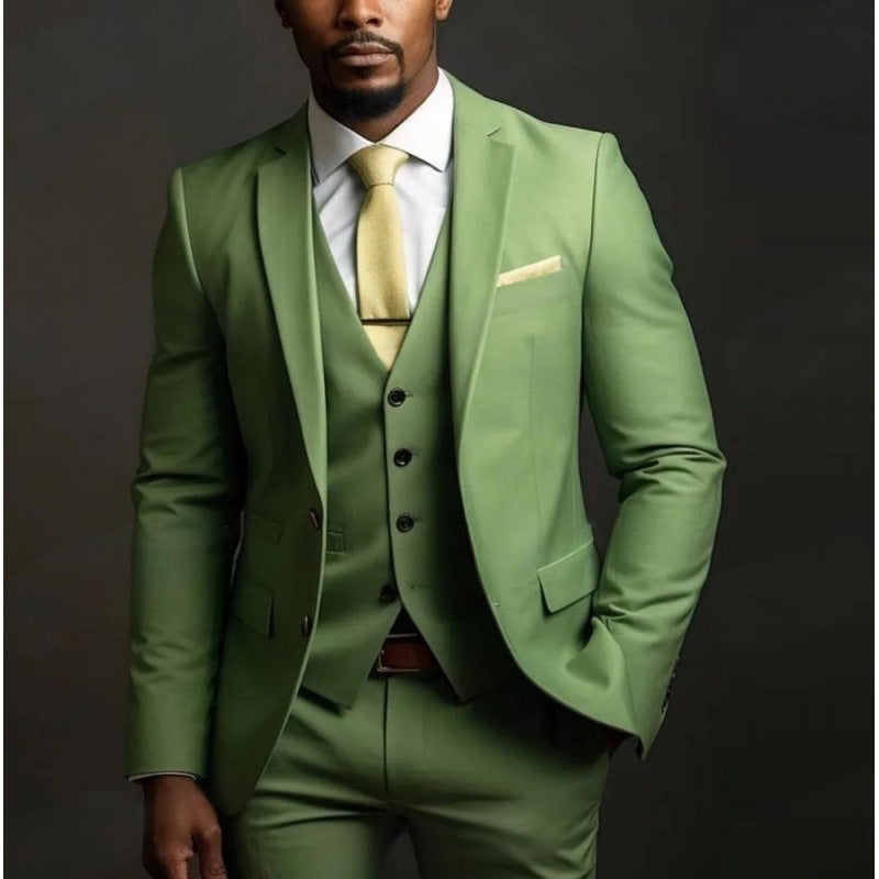 Handsome men's suit three-piece solid color high-end temperament banquet business slim fashion suit