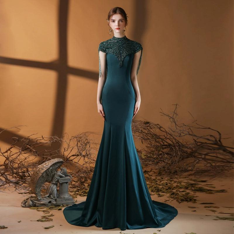 Women's Sexy Evening Dress Mermaid Prom Dresses Long Beaded Formal Dresses for Women - numbersea