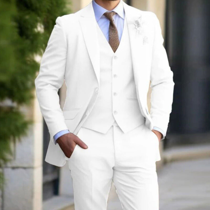 Business Men's Suit Suit High Sense Three-piece Groom's Wedding Banquet Large Size Color Suit