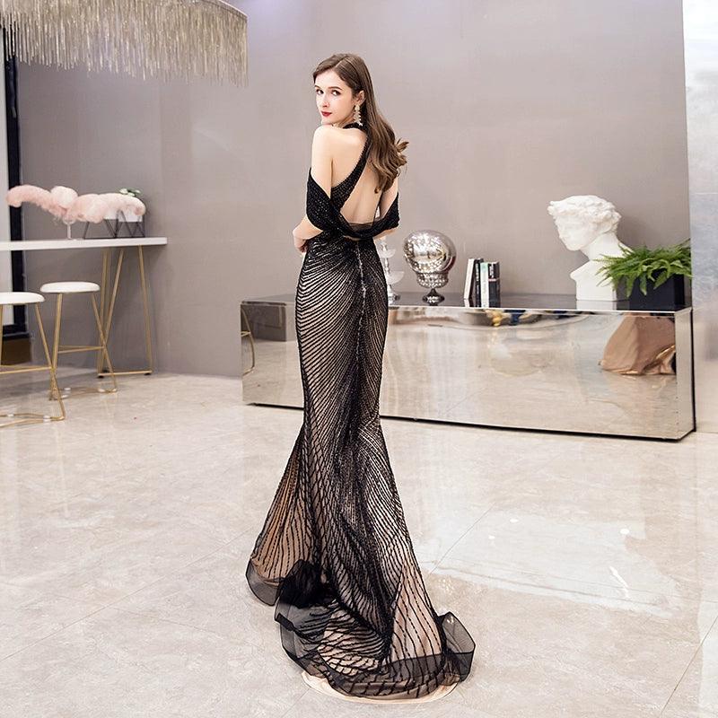 Women's Sexy Evening Dress Beaded Formal Dresses Long Prom Dresses for Women - numbersea