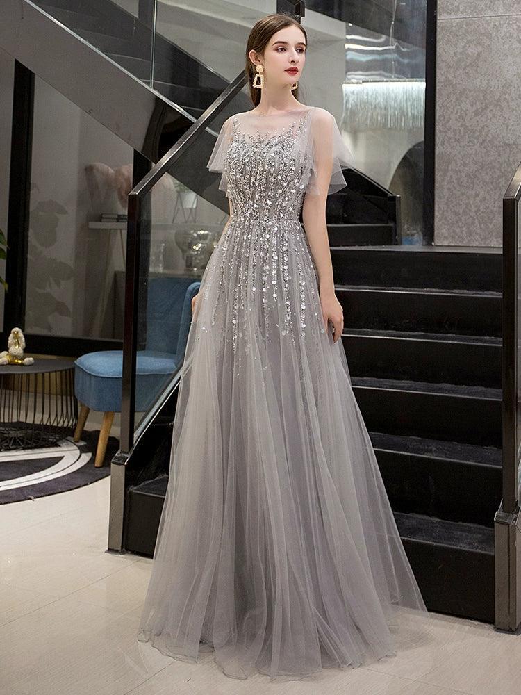 Women's A-Line Prom Dresses Sexy Long Evening Dress Sleeveless Beaded Formal Dresses for Women - numbersea