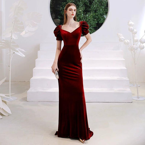 Women's Mermaid Evening Dress V-Neck Beaded Formal Dresses Long Sexy Prom Dresses for Women - numbersea