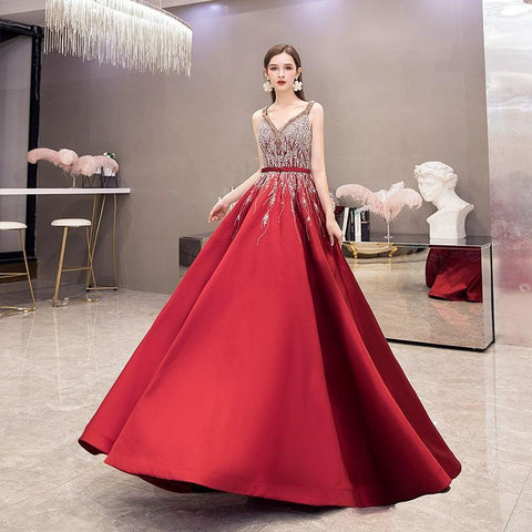 Women's Sexy Evening Dress A-Line Prom Dresses Beaded Formal Dresses Sleeveless for Women - numbersea