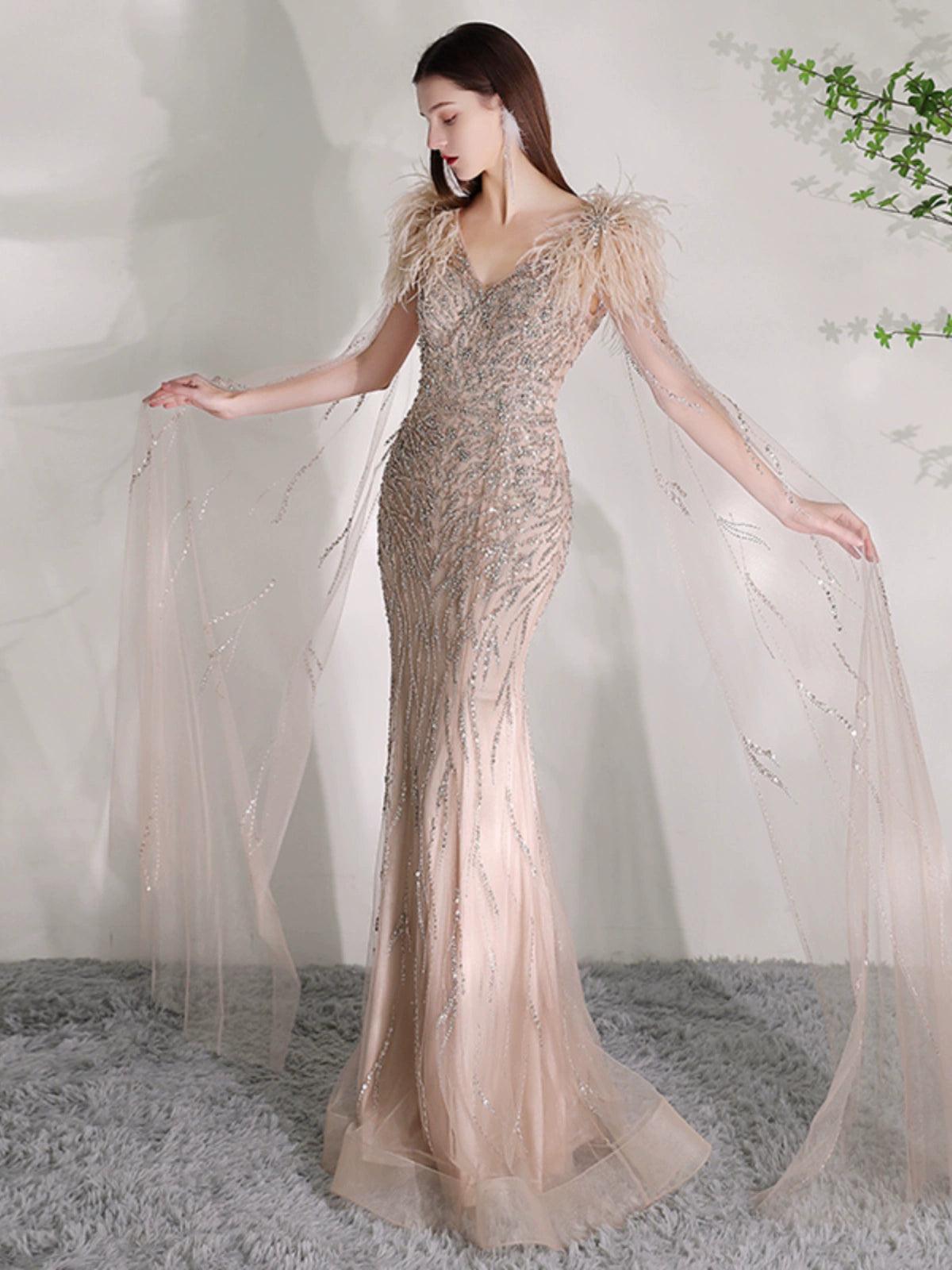 Women's Mermaid Evening Dress Long Formal Dresses Sexy Beaded Prom Dresses for Women - numbersea