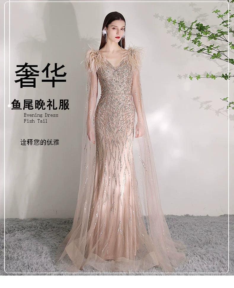 Women's Mermaid Evening Dress Long Formal Dresses Sexy Beaded Prom Dresses for Women - numbersea