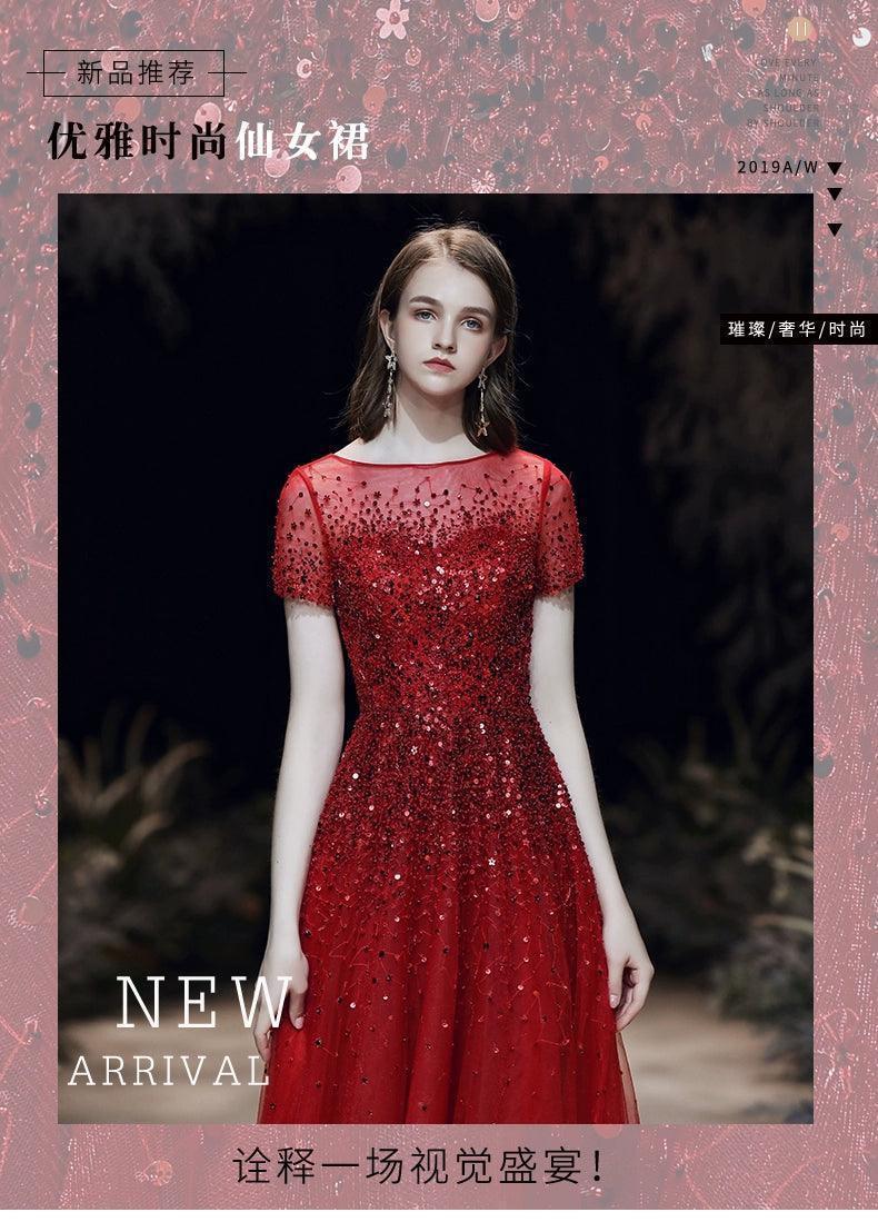 Women's A-Line Evening Dress Sexy Prom Dresses for Women Beaded Formal Dresses for Women - numbersea