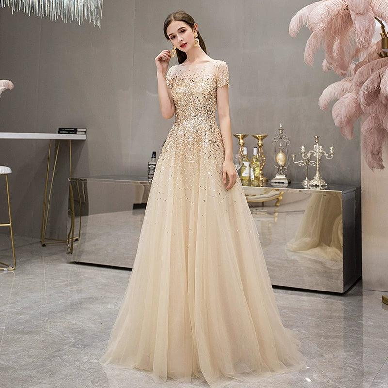 Women's A-Line Evening Dress Sexy Prom Dresses Sleeveless Beaded Formal Dresses for Women - numbersea