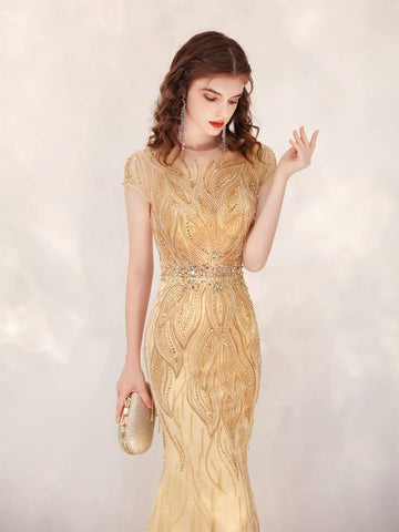 Women's Mermaid Evening Dress Sexy Beaded Prom Dresses Long Formal Dresses for Women - numbersea