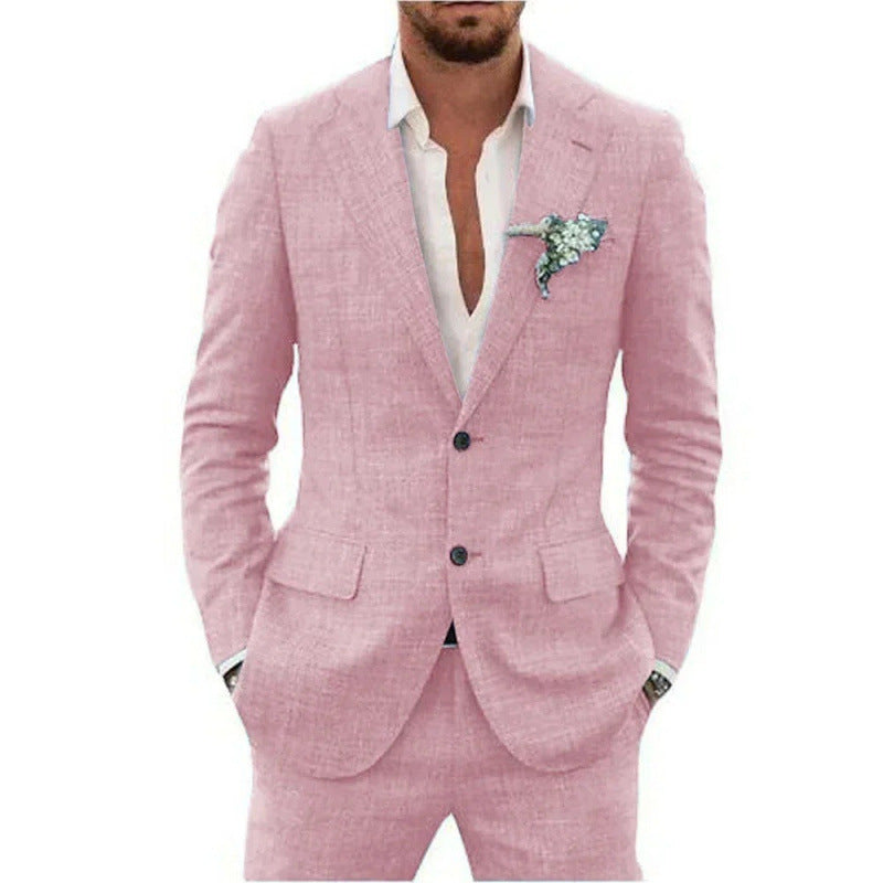 Linen suit two-piece men's banquet casual slim temperament suit