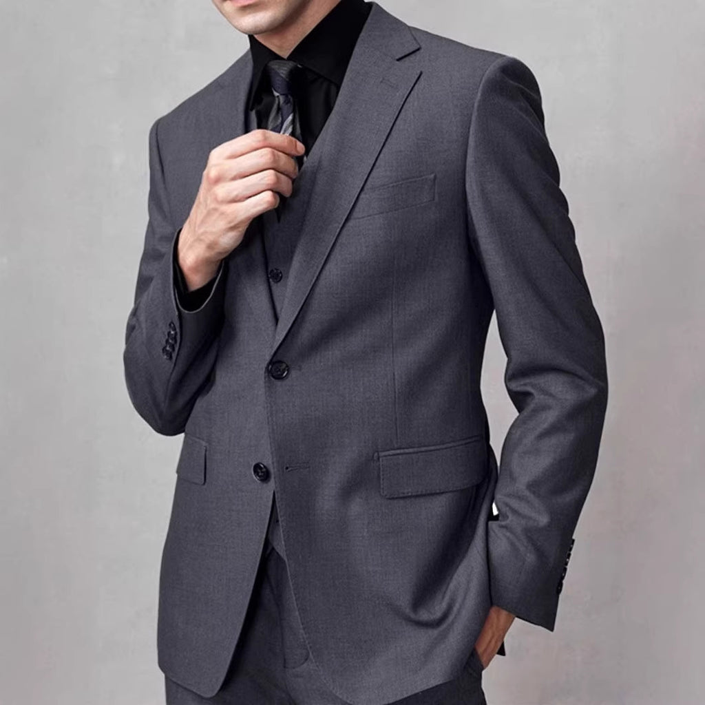 Light luxury high-end men's slim-fitting flat-collar suit three-piece business dress workplace banquet wedding dress