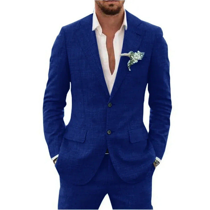 Linen suit two-piece men's banquet casual slim temperament suit